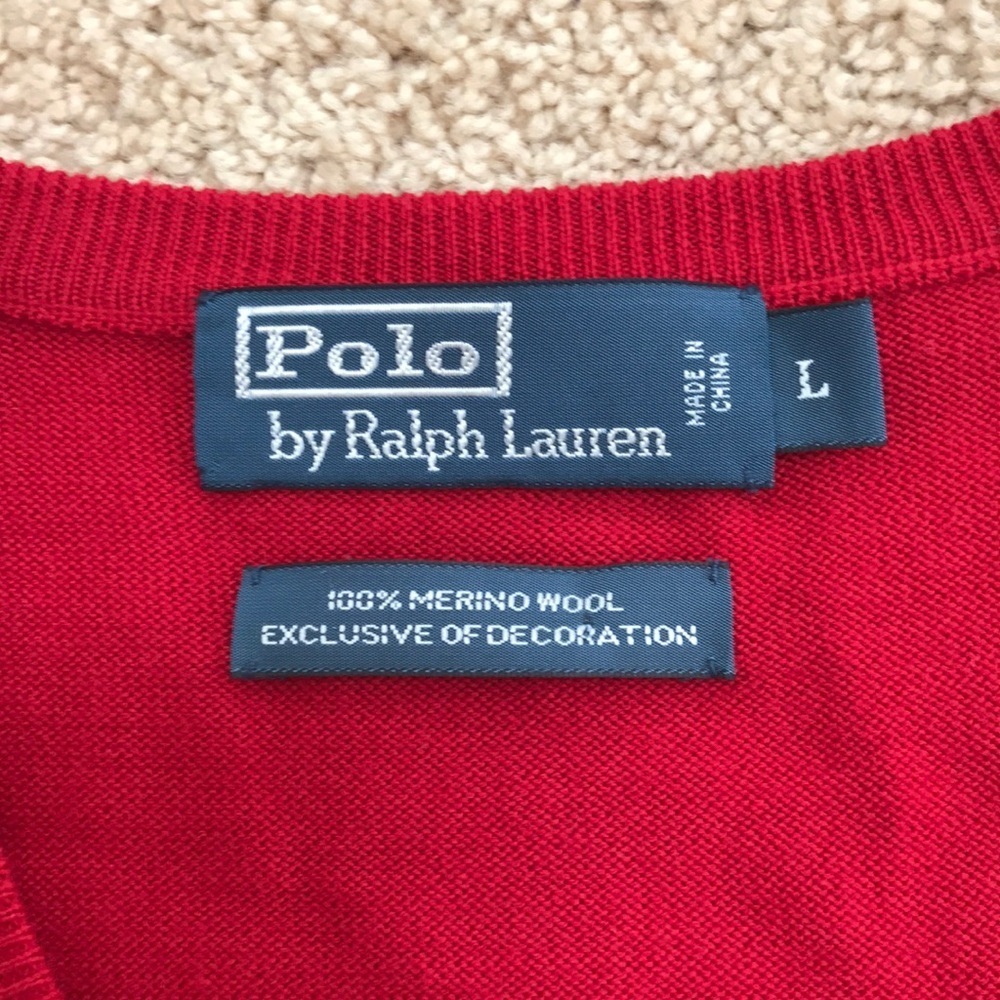 POLO RALPH LAUREN men’s Size L red merino wool sweater - Picture 2 of 6